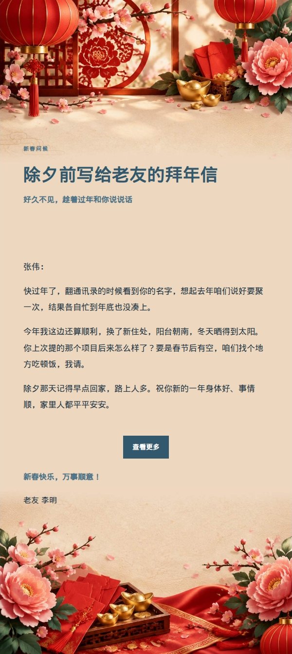 墨色雅致农历新年祝福邮件