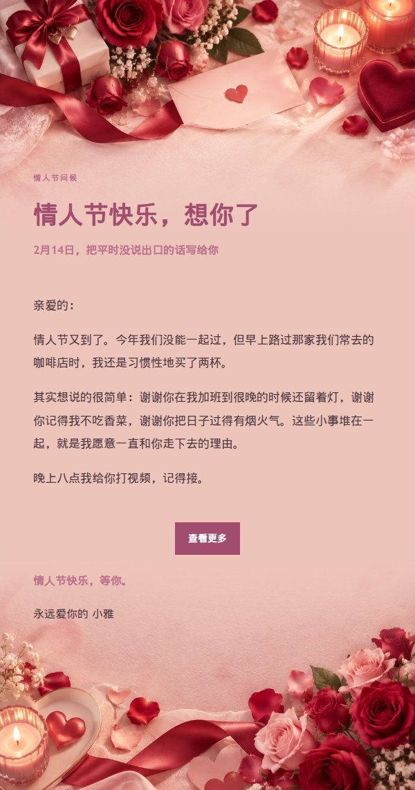 柔光浅调情人节祝福信