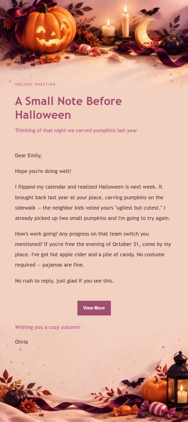 Soft Glow Halloween Greeting Email