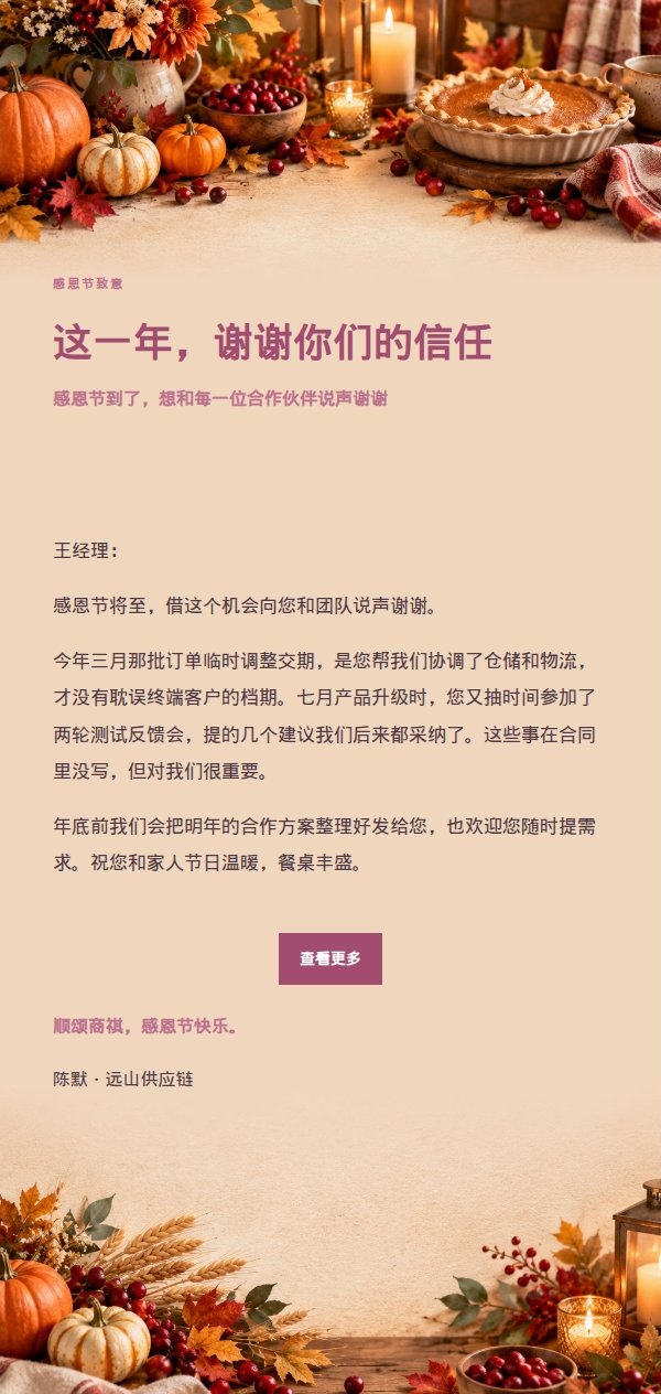 柔光浅调感恩节祝福信 2