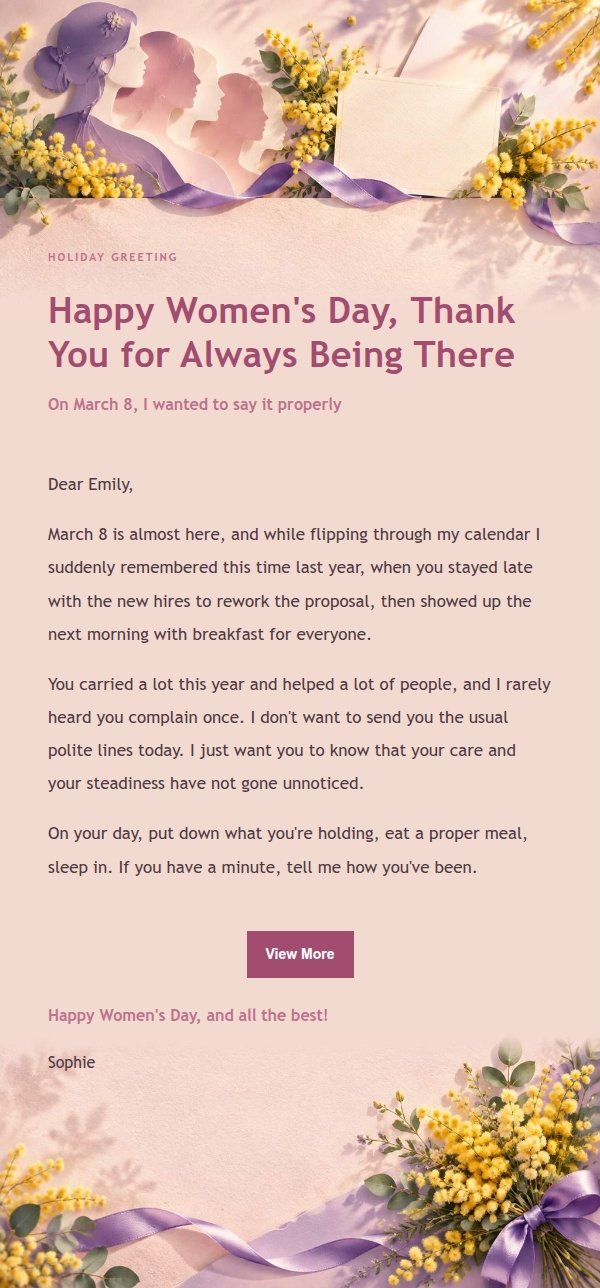 Soft Light Women's Day Greeting Email