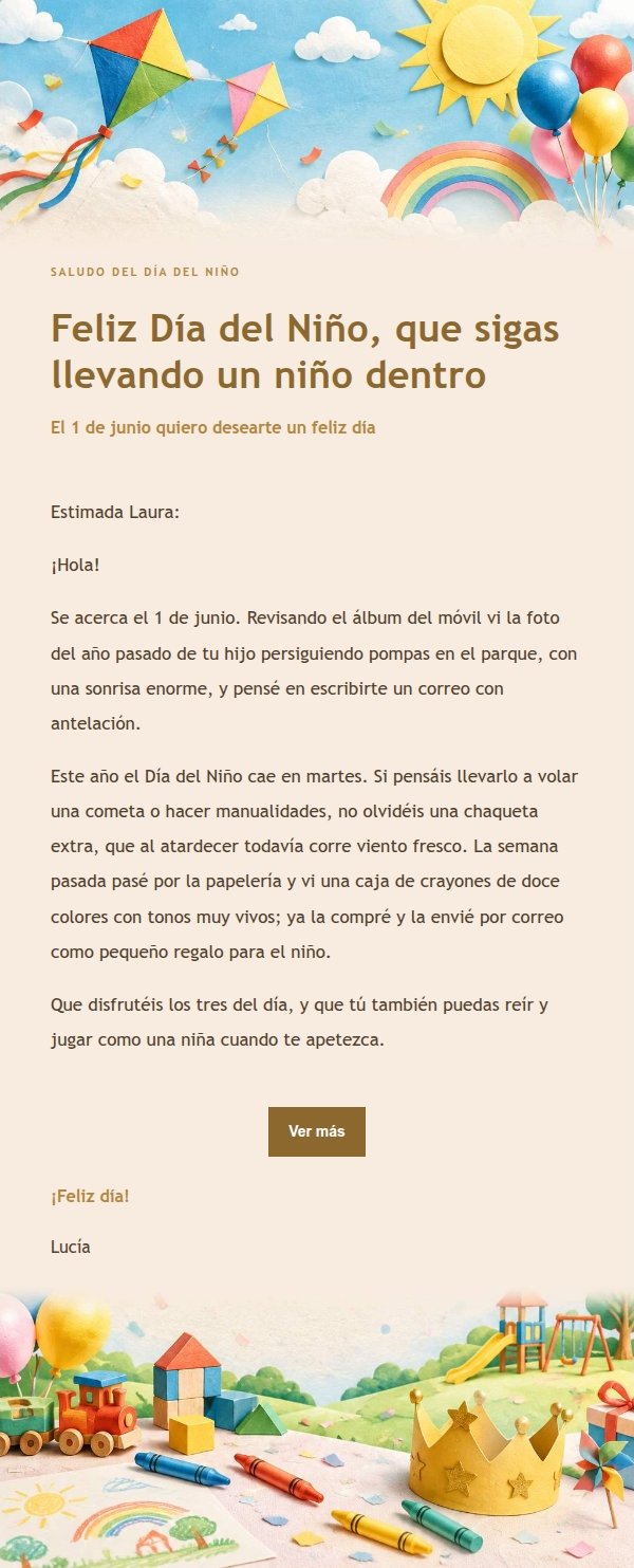 Carta Festiva de Feliz Día del Niño con Detalles Dorados