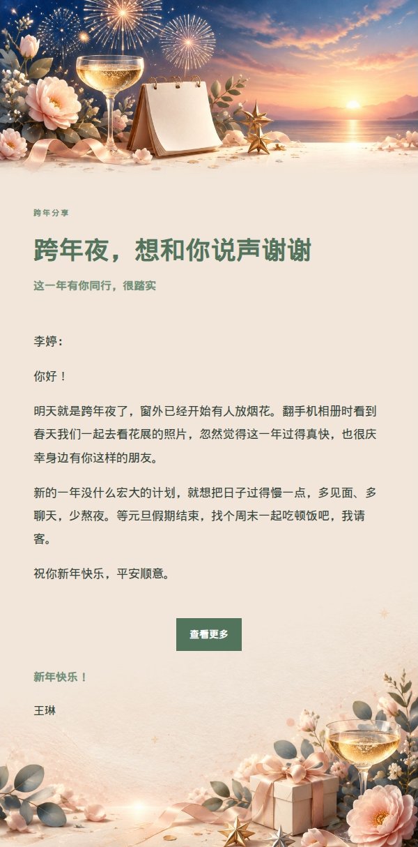 花园绿意新年祝福邮件 2