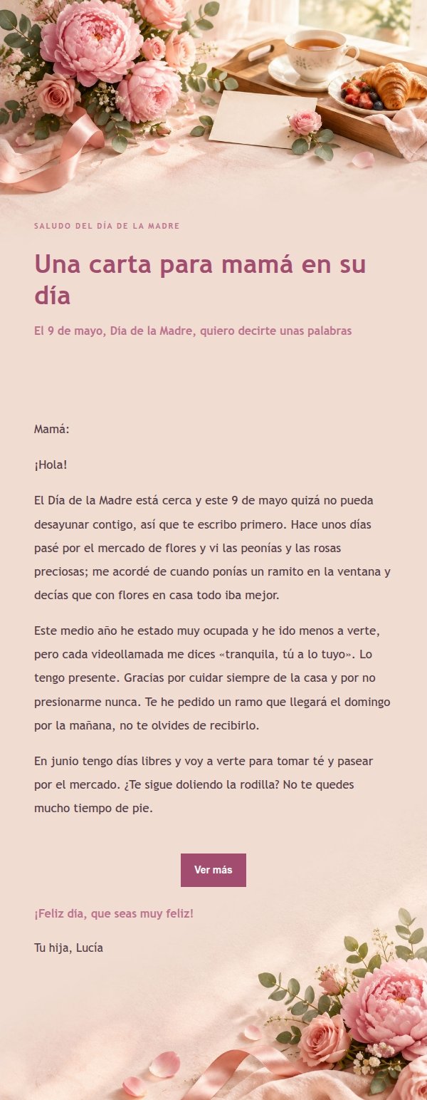 Carta de Felicitación del Día de la Madre en Tonos Suaves