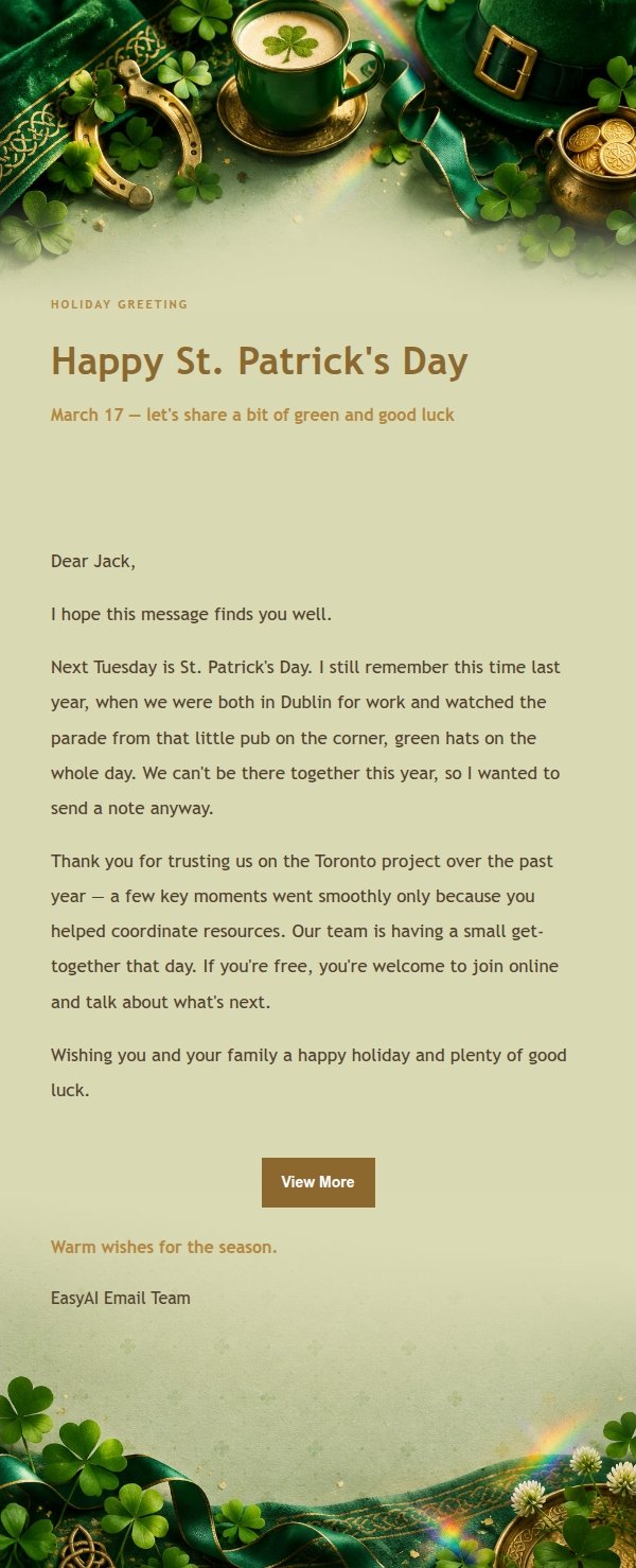 Gilded Shamrock St. Patrick's Day Email