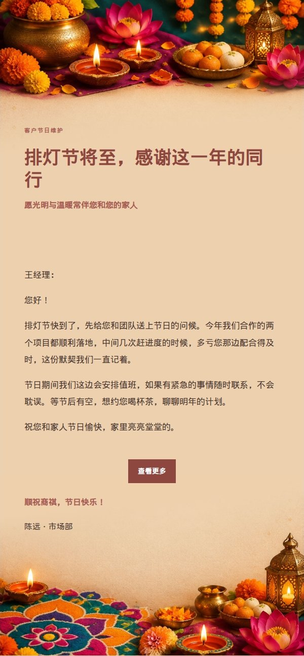 排灯节温暖祝福邮件 2