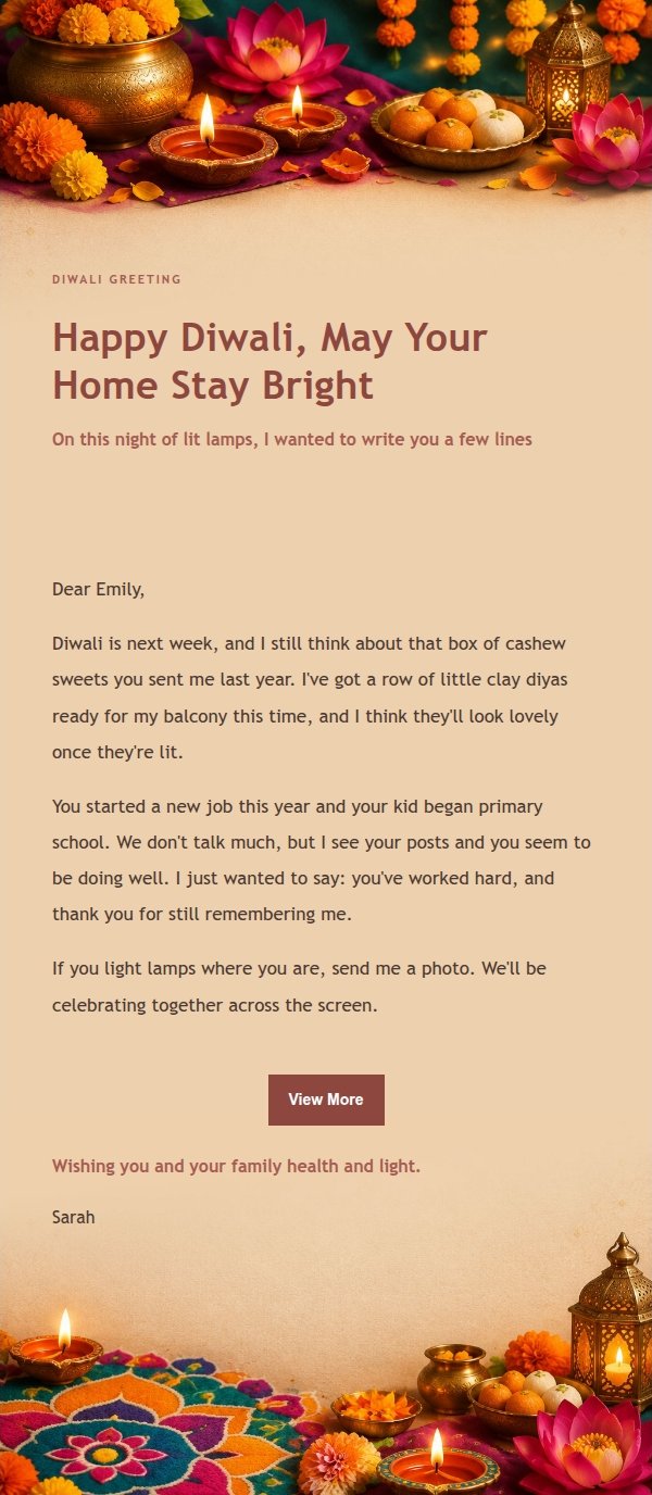 Diwali Warm Wishes Email