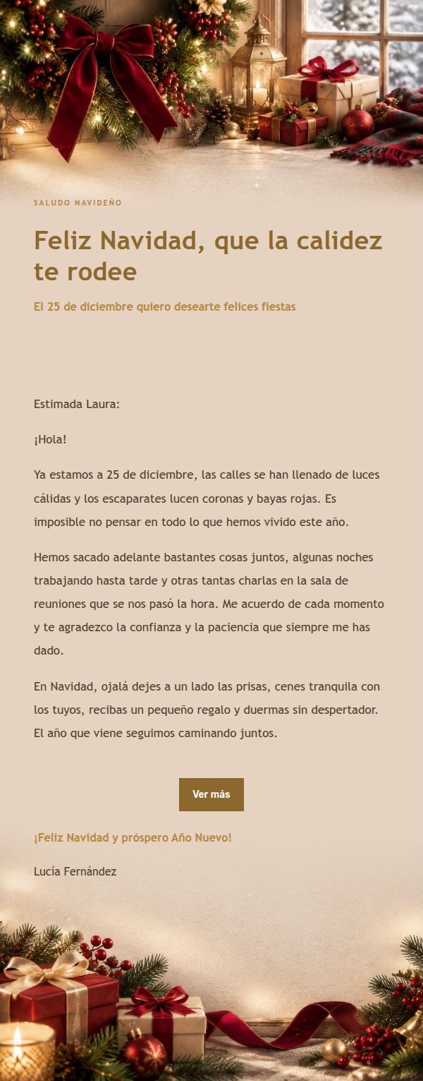 Carta de Felicitación Navideña Dorada