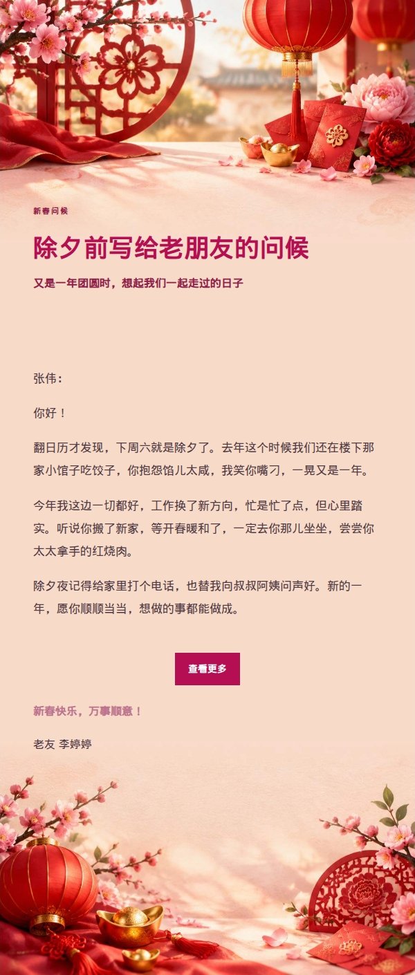 柔光浅调农历新年祝福邮件