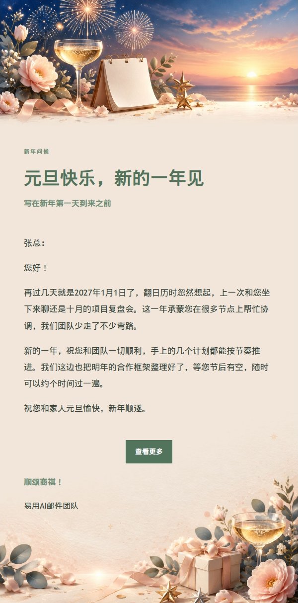 花园绿意新年祝福邮件