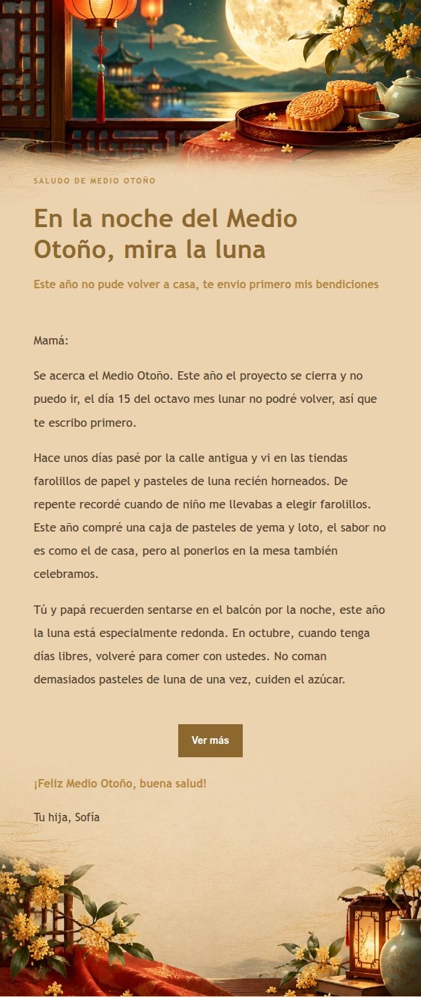Carta de Bendición del Festival del Medio Otoño con Luna Dorada