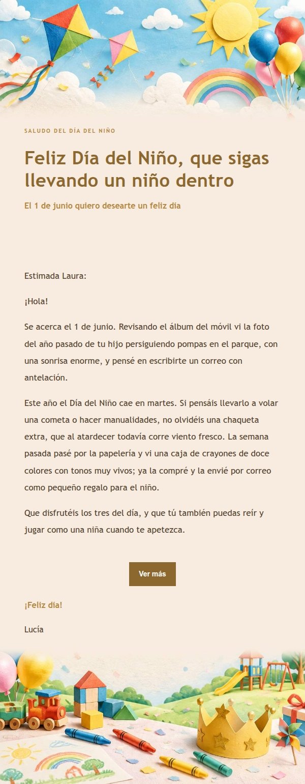 Carta Festiva de Feliz Día del Niño con Detalles Dorados