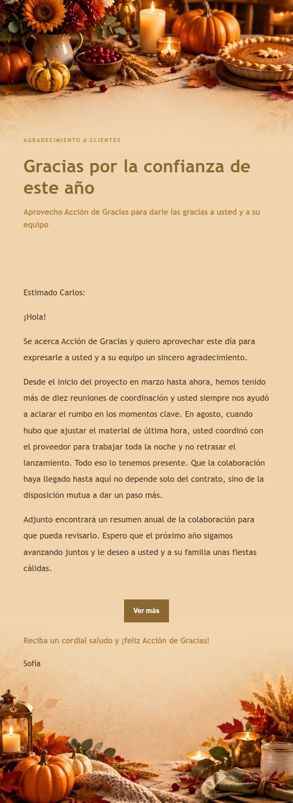 Correo de Agradecimiento de Acción de Gracias Dorado 2