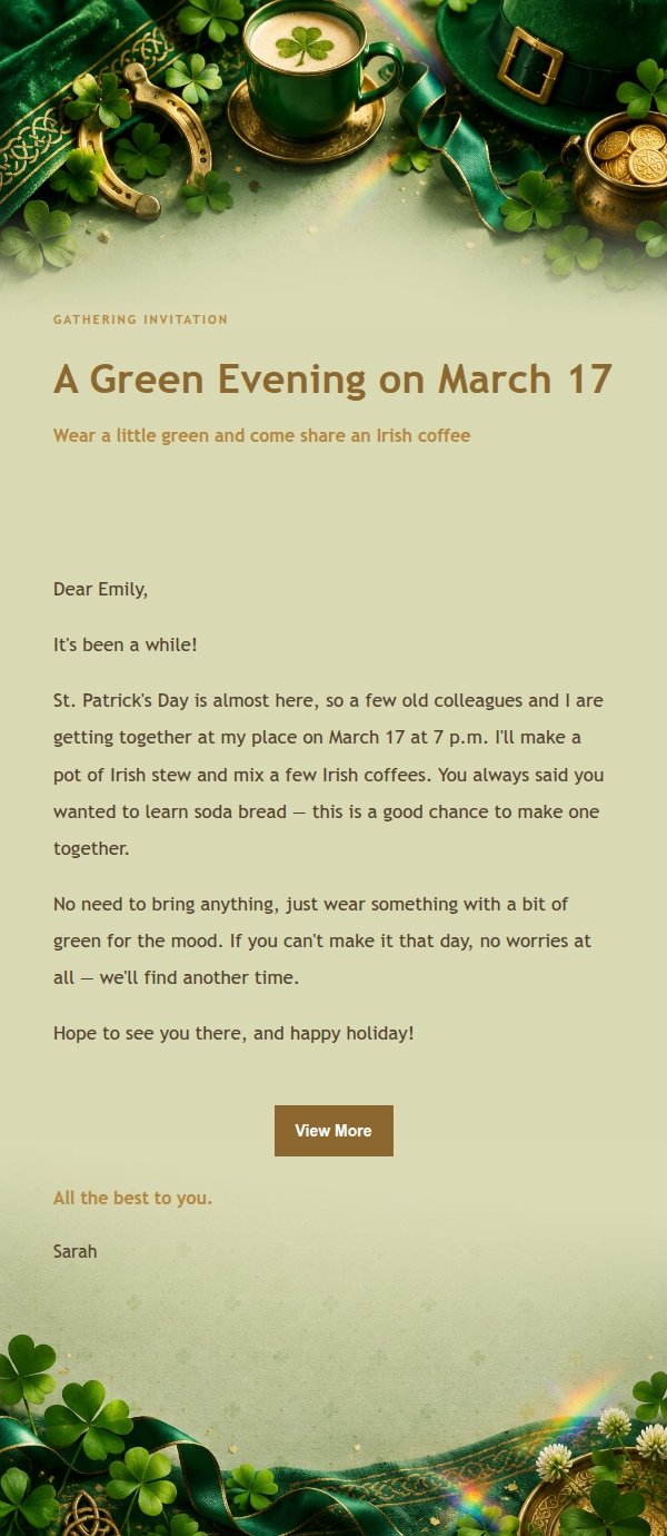 Gilded Shamrock St. Patrick's Day Email 2