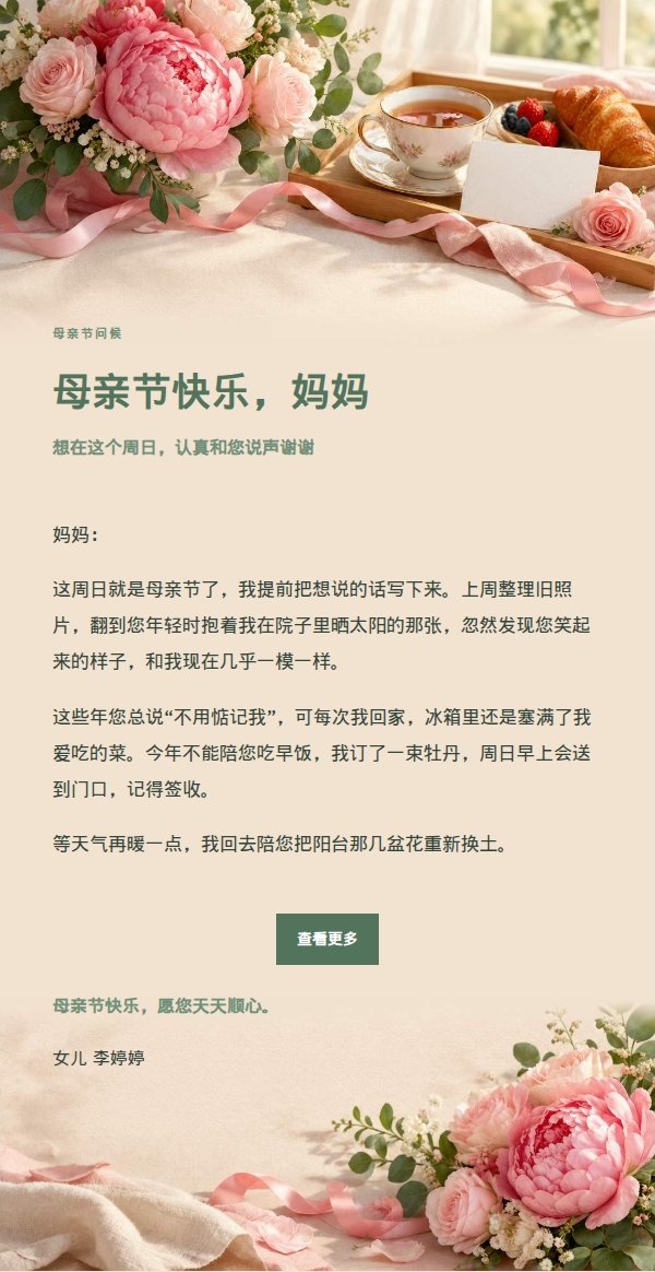 花园绿意母亲节祝福信
