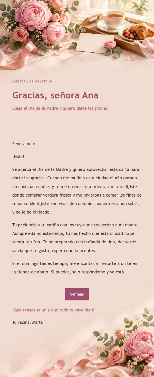 Carta de Felicitación del Día de la Madre en Tonos Suaves 2