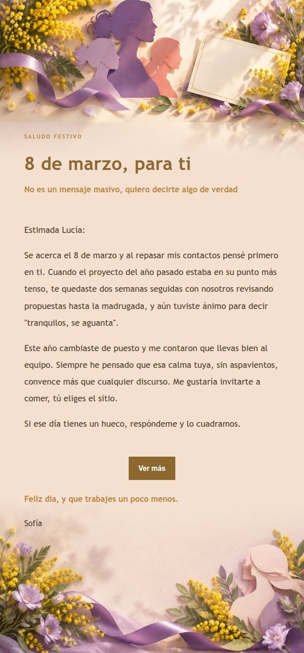 Carta de Felicitación del Día de la Mujer con Detalles Dorados