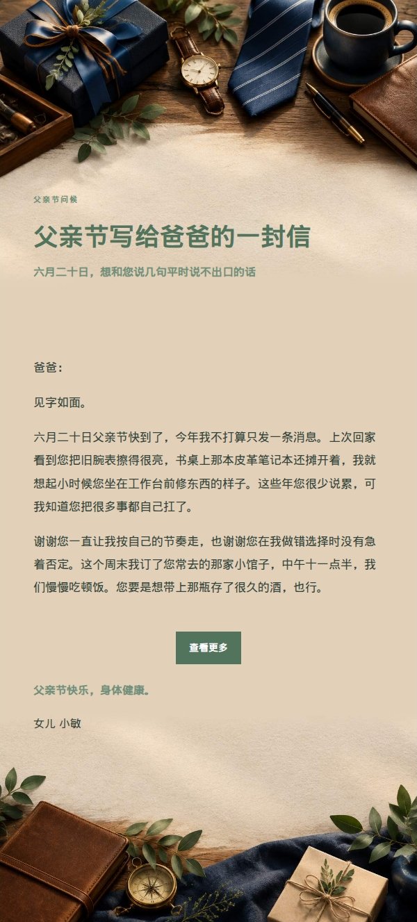 花园绿意父亲节祝福信