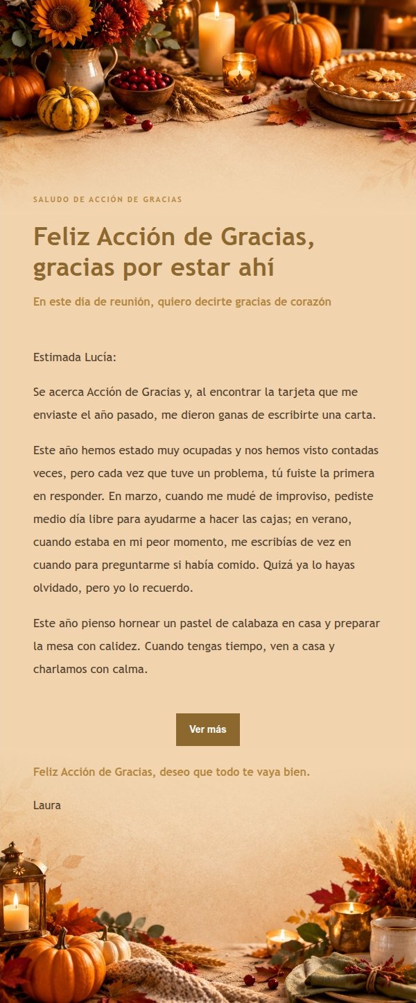 Correo de Agradecimiento de Acción de Gracias Dorado