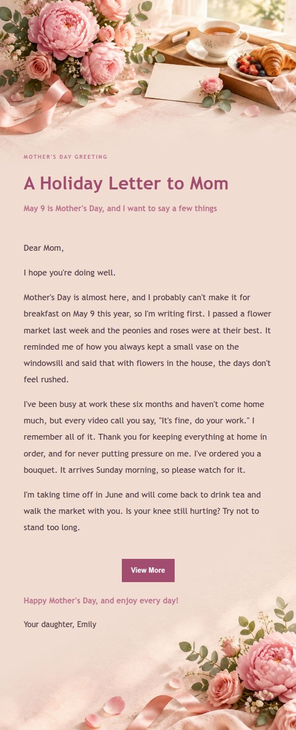 Soft Blush Mother's Day Letter