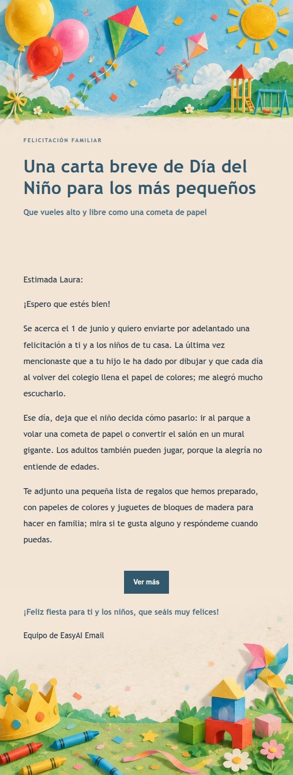 Carta Elegante de Felicitación por el Día del Niño 2