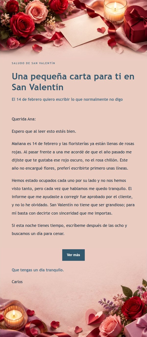 Carta de San Valentín Elegante en Tinta