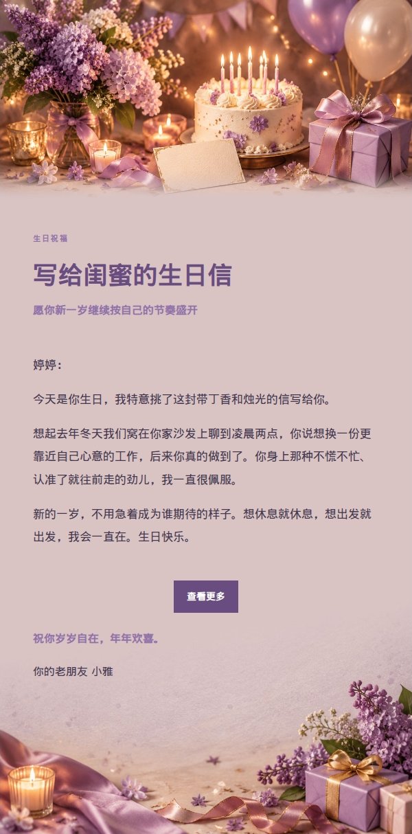 丁香烛光女性生日祝福信
