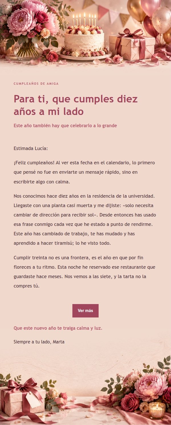 Carta de Cumpleaños Femenina Peonía y Rosa