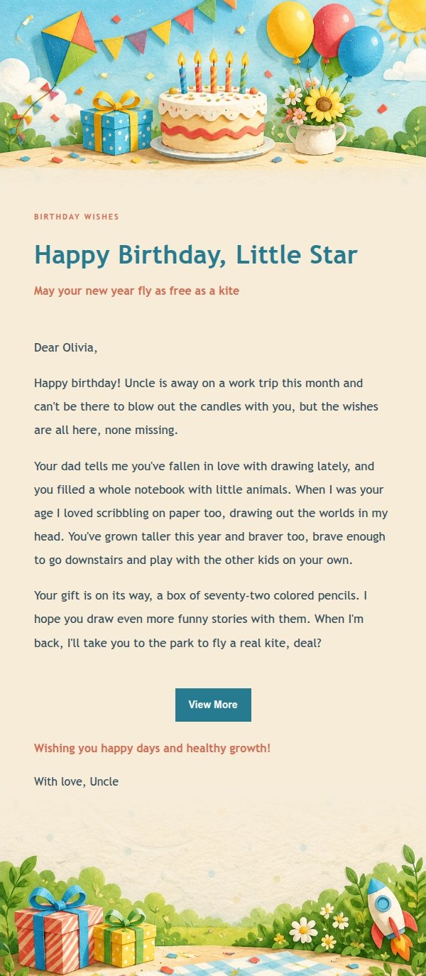 Rainbow Paper Kite Kids Birthday Email 2