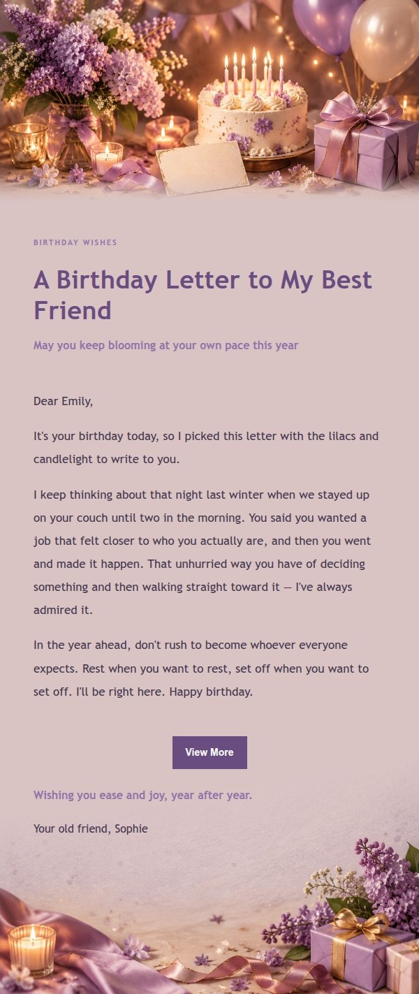 Lilac Candlelight Birthday Letter for Her