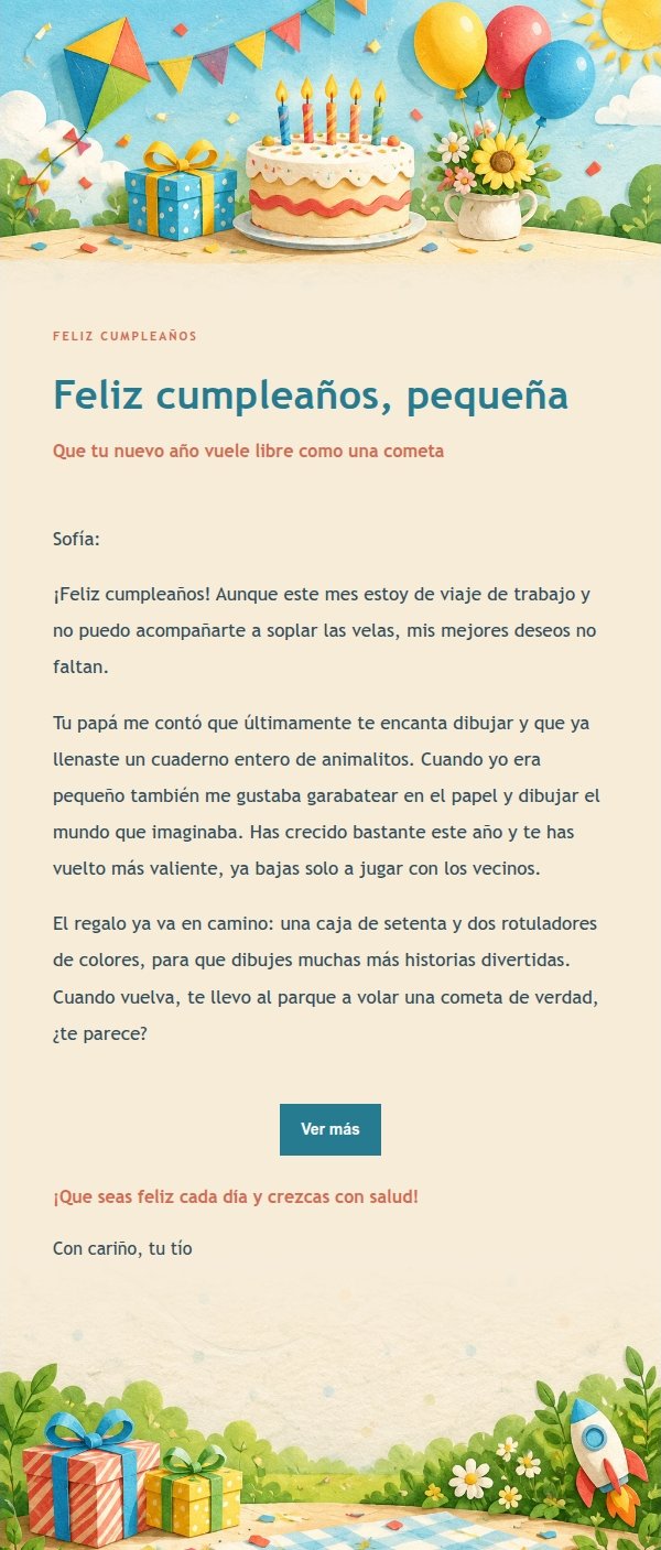 Carta de Cumpleaños Infantil con Cometa de Papel Arcoíris 2