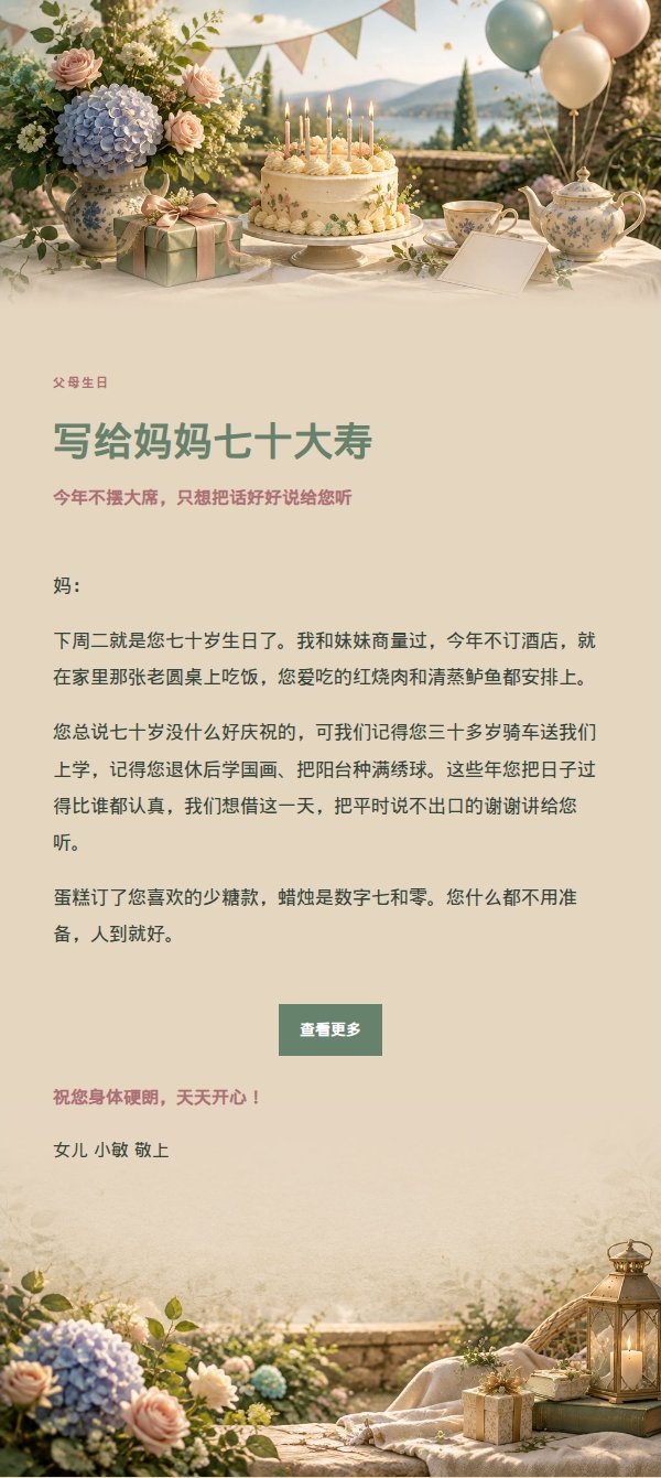长辈花园里程碑生日贺卡