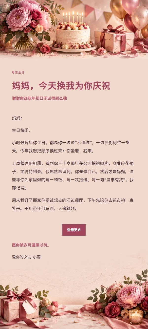 牡丹玫瑰女性生日祝福信 2