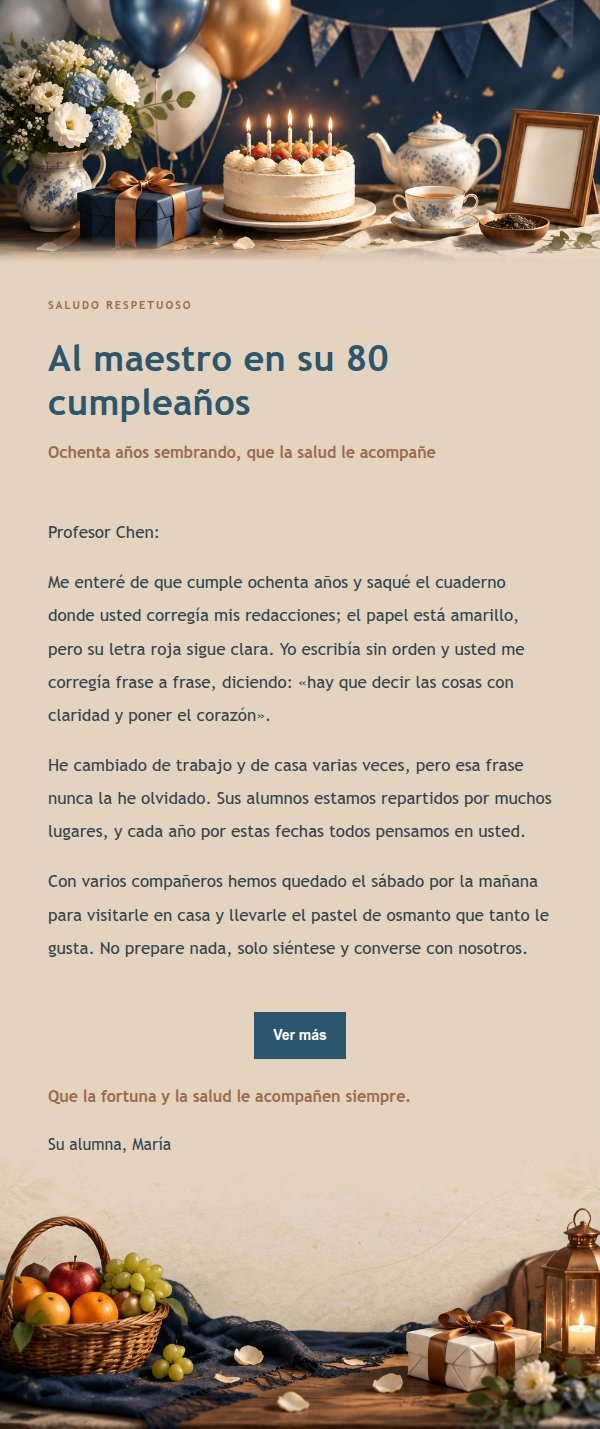 Carta de Cumpleaños para Mayores con Estilo Té de Porcelana 2