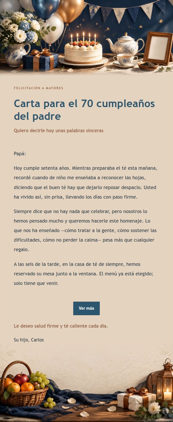 Carta de Cumpleaños para Mayores con Estilo Té de Porcelana
