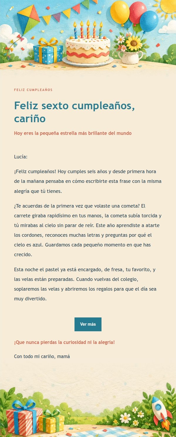 Carta de Cumpleaños Infantil con Cometa de Papel Arcoíris