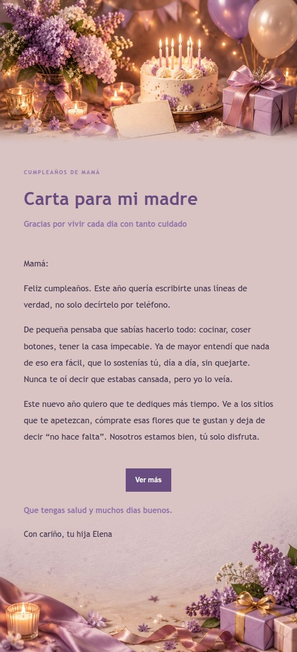 Carta de Cumpleaños Femenina Lila y Velas 2