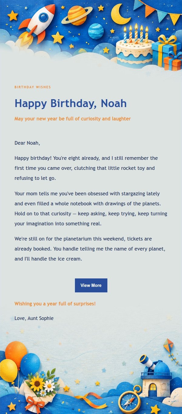 Interstellar Rocket Kids Birthday Email 2