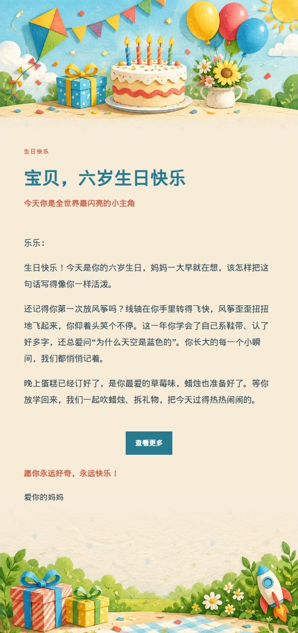 彩虹纸风筝儿童生日祝福信