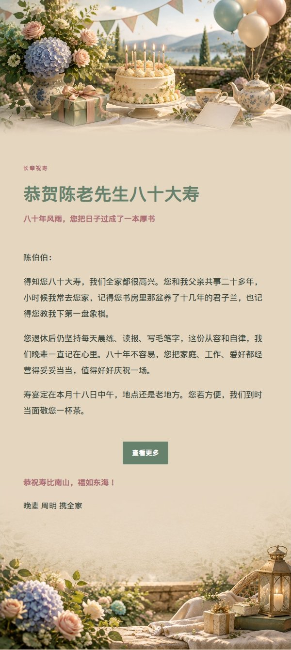 长辈花园里程碑生日贺卡 2