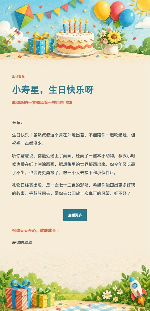 彩虹纸风筝儿童生日祝福信 2