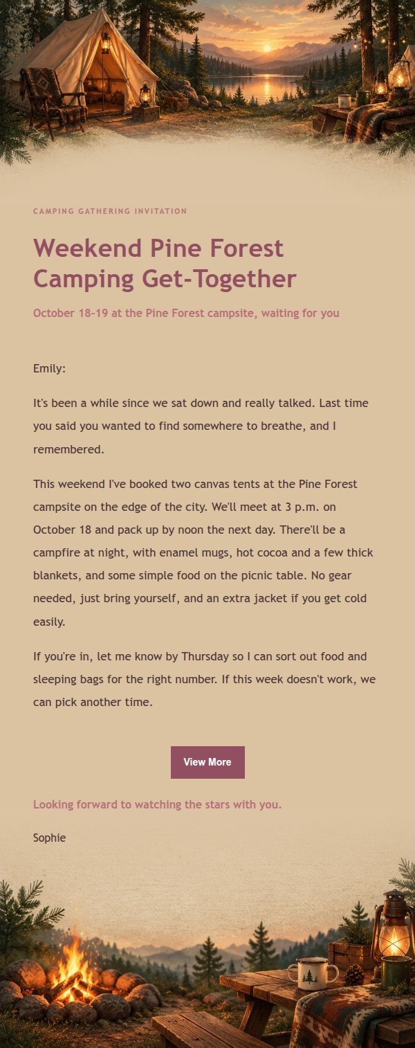 Rose Editorial Camping Gathering Invitation