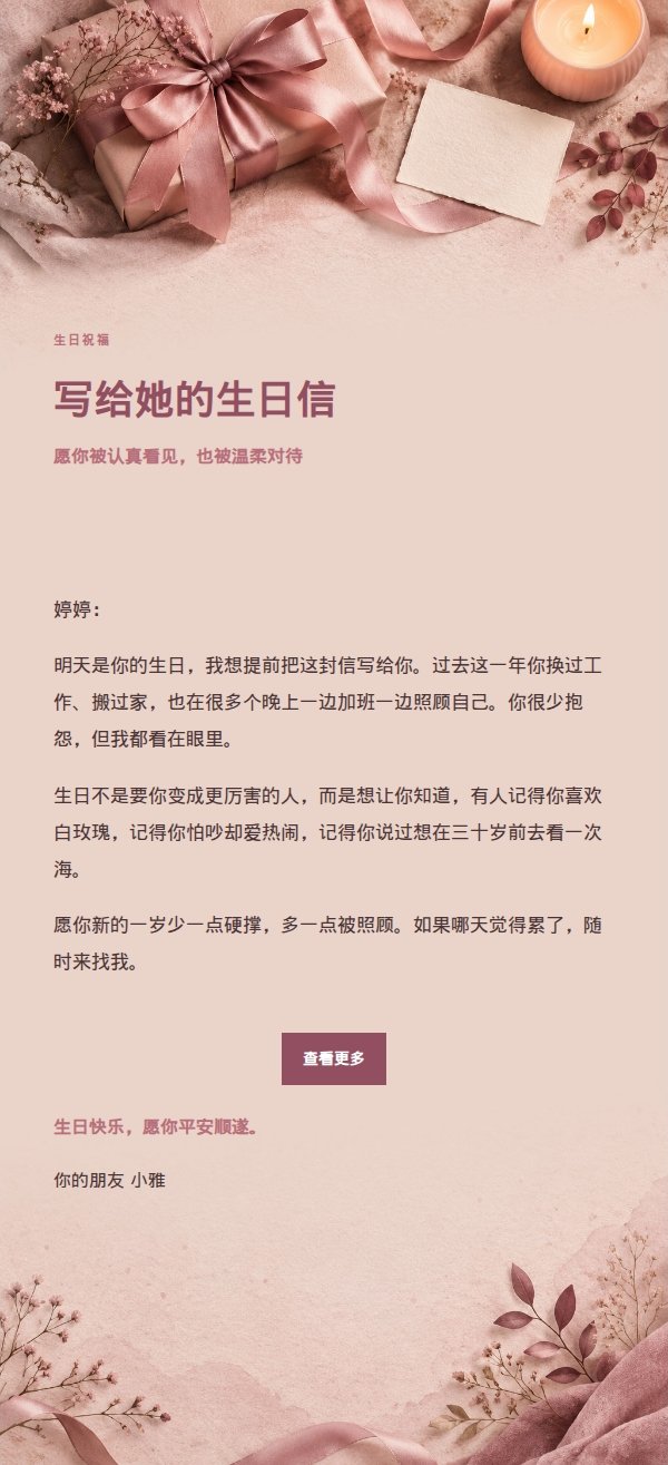 玫瑰编辑风生日祝福邮件
