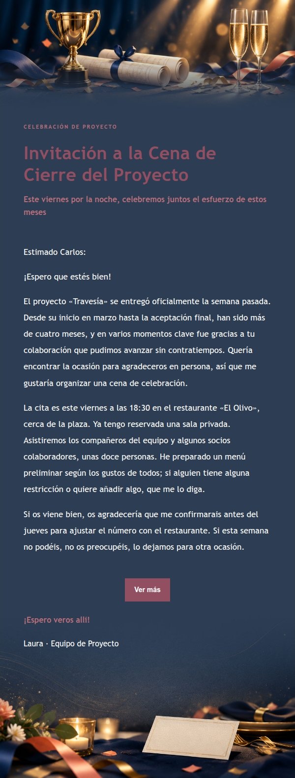 Invitación a Celebración de Proyecto Estilo Editorial Rosa