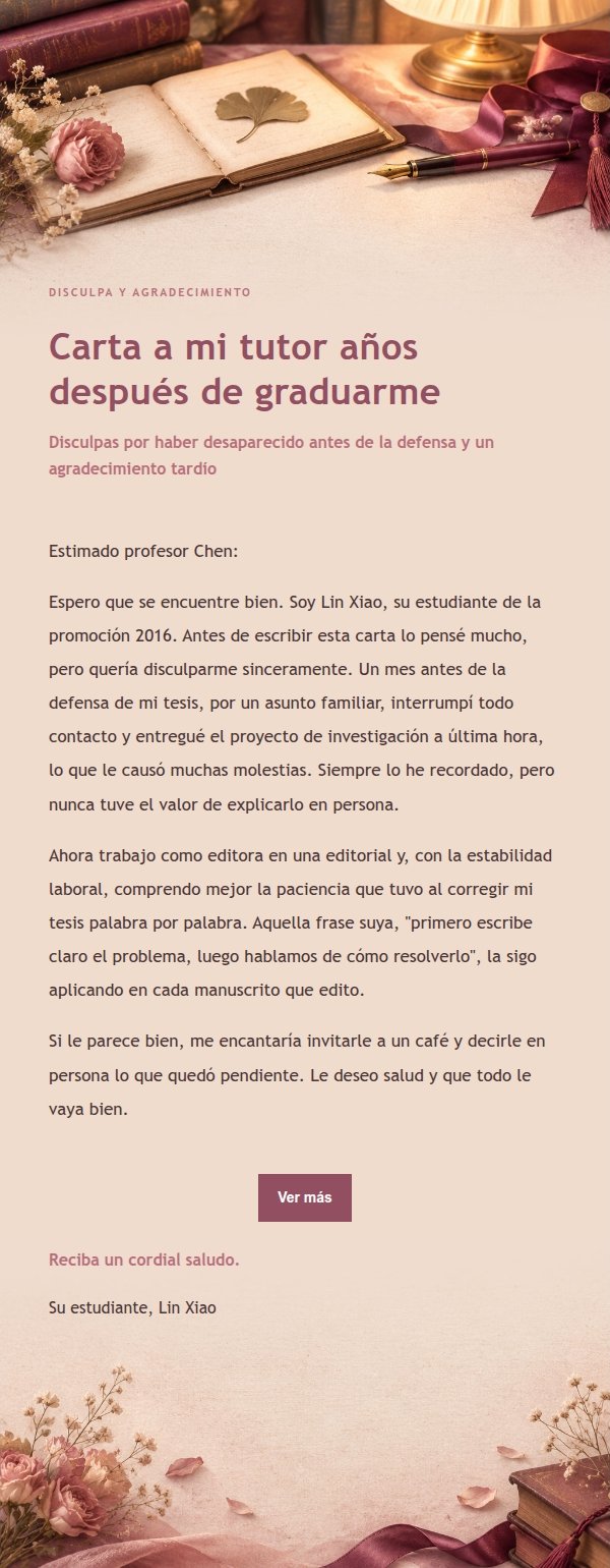 Carta de Disculpa y Agradecimiento a un Profesor con Estilo Editorial de Rosa