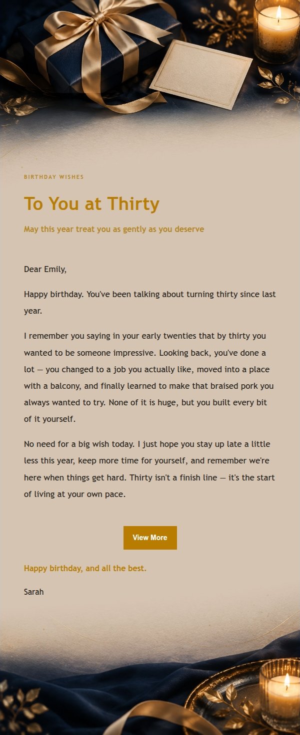Midnight Blue & Gold Birthday Wish Email