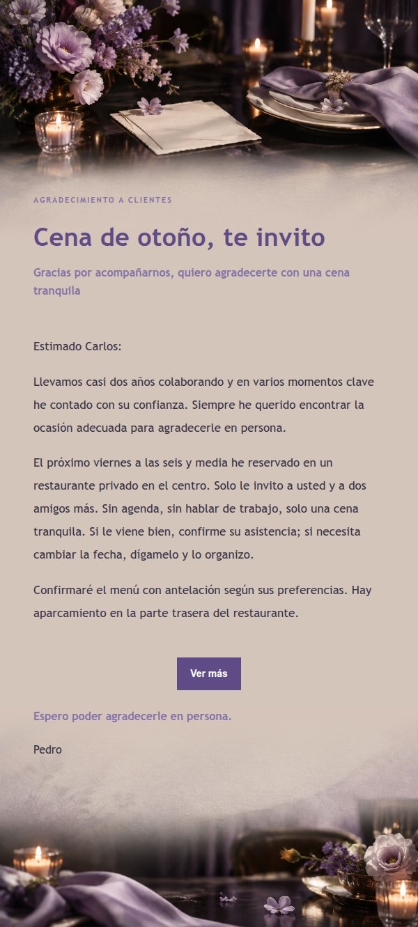 Invitación a Cena Privada Lila Tinta 2
