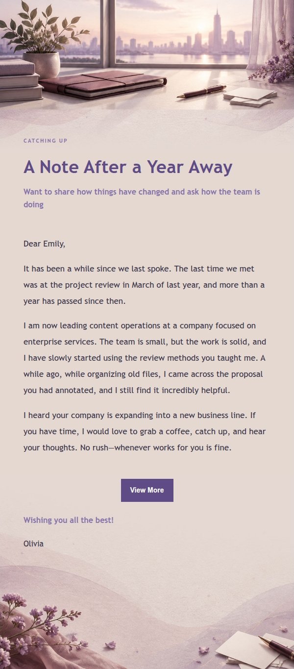 Lilac Ink Reconnecting with a Former Employer