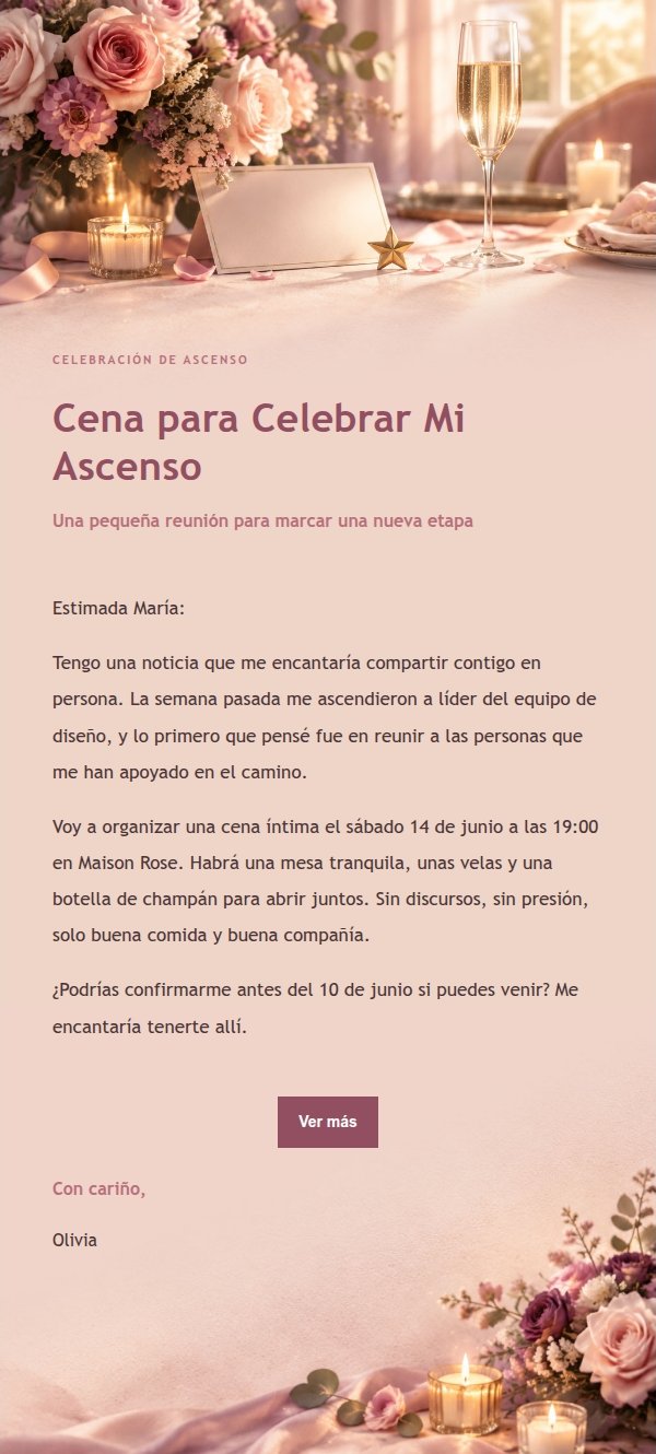 Invitación Cena Celebración Ascenso Estilo Rosa