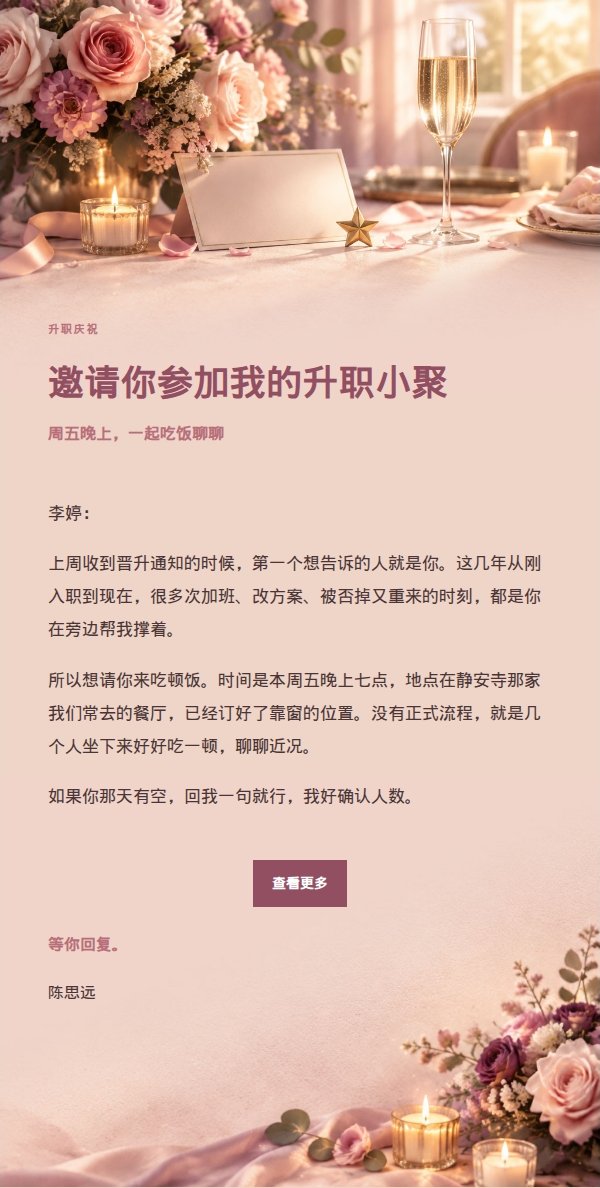 玫瑰编辑升职庆祝聚会邀请